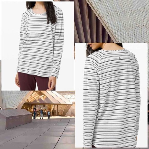 Lululemon Emerald Long Sleeve‎ Cut Back Stripe White Black size 4 NWT - Picture 2 of 7